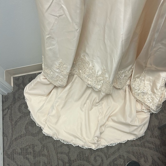 Champagne color gown with an Appliqué bodice, sweep train, scalloped bottom. - Picture 7 of 10